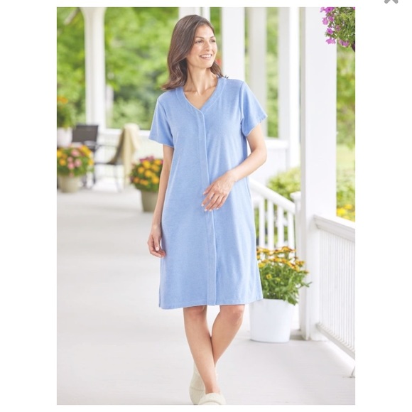 Vermont Country Store Terry Snap-Front Duster Size Small Periwinkle - NWOT Robe - Picture 8 of 11